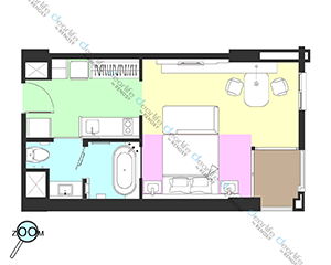 Marriott Executive Apartments - Bangkok Townhall Sukhumvit（マリオット エグゼクティブ アパートメント バンコク タウンホール スクンビット） スタジオ 43㎡ レイアウト画像